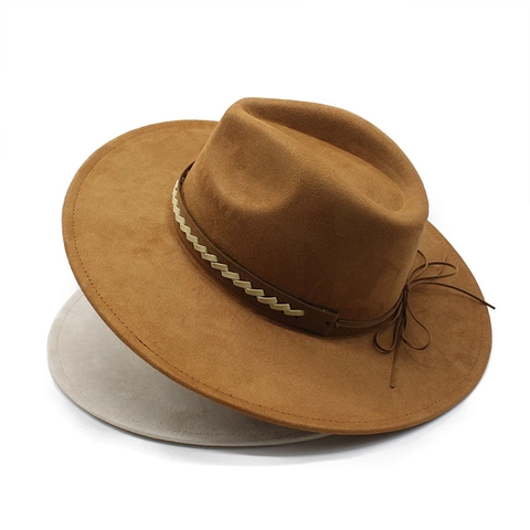 Cappello Fedora A Tesa Larga Vintage Texture Camoscio Feltro Di Poliestere Stile Jazz Retrò Accessoire Classico Uomo Donna