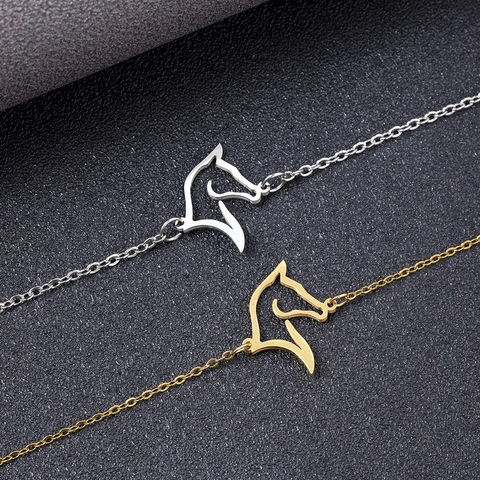Minimalist Hollow Horse Head Outline Bracelet Gold Plated Stainless Steel Adjustable Animal Charm Jewelry For Women