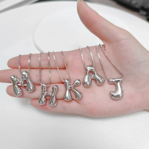 Fashion Copper 18K Gold Plated Zirconia Bubble Letter Pendant Necklace Personalized Puffy Alphabet Initial Necklace For Women Jewelry