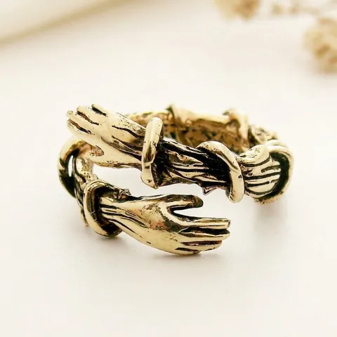 Knuffelende Handen Open Ring Verstelbaar Legering S925 Gestempeld Romantische Geliefden Sieraden Voor Heren Dames