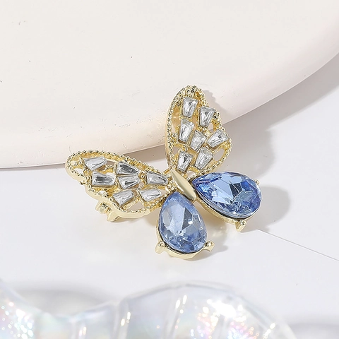 Farfalla Spilla Lega di Zinco Strass Vuoto Goccia d'Acqua Gemma Blu Oro Placcato Spilla Gioielli per Donne Quotidiano Banchetto