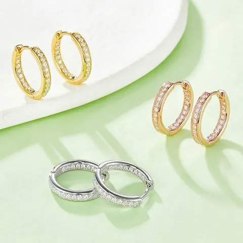 925 Sterling Silver Moissanite Hoop Earrings Pave Round Geometric Jewelry For Women Elegant Stylish