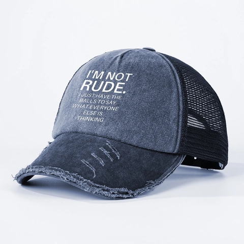 Cappello Da Baseball Distressed Cotone Lavato Mesh Trucker Hat Slogan Print Vintage Protezione Solare Regolabile Unisex