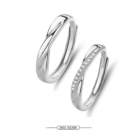 S925 Sterling Silver Mobius Couple Rings For Men Women Minimalist Rhinestone Adjustable Open Ring Anniversary Jewelry Gift