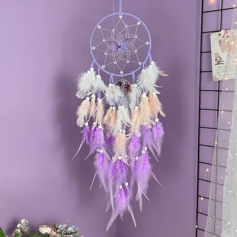 Butterfly Dream Catcher Tree Of Life Gradient Feather Wall Hanging Decor Handmade Bohemia Ornament Home Bedroom