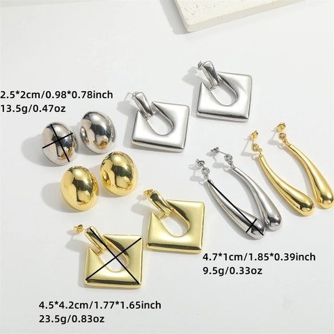 Minimalist Polished Copper Gold Plated Rhombus Oval Waterdrop Earrings For Women Geometric Drop Stud Earrings Fashion Jewelry