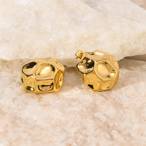 Irregular Geometric Hammered Texture Stud Earrings Stainless Steel 18K Gold Plated Hollow Minimalist Niche Jewelry For Women
