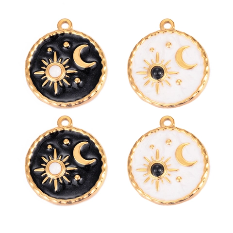 Ciondolo Rotondo In Acciaio Inossidabile Sole Luna Stelle Tarocchi Ciondolo In Smalto Per Creazione Di Gioielli DIY Collana Bracciale Accessorio