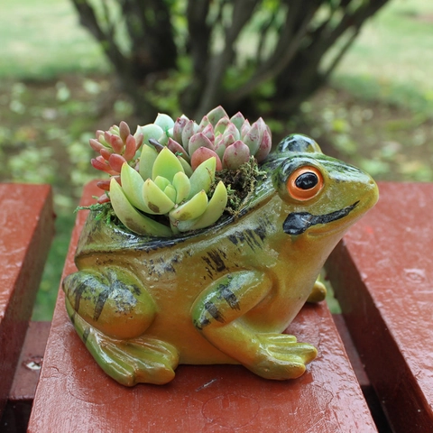 Frog Shaped Flower Pot Resin Succulent Planter Cute Animal Statue Garden Balcony Decoration Home Ornament Pastoral Style