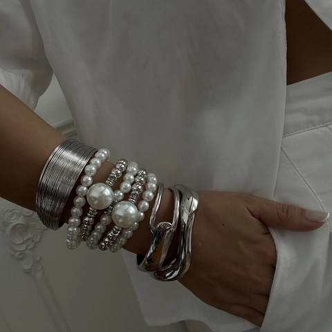 Bracciali A Strati Da Donna Perla Artificial Sintetica Lega Bracciale Aperto Gioielli Di Moda Eleganti Accessorio Statement