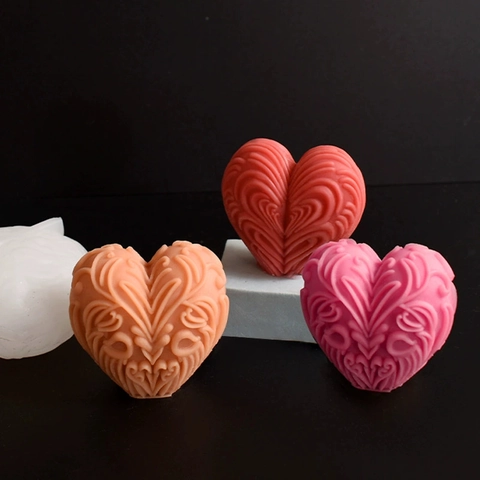 Heart Shaped Silicone Mold Irregular Embossed Texture For DIY Handmade Candle Soap Plaster Resin Casting