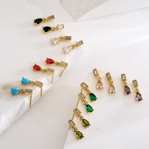 Vintage Zircon Teardrop Geometric Dangle Earrings Copper 18K Gold Plated Elegant Small Drop Jewelry Women Gift