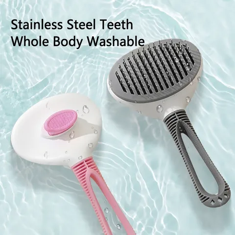 Pet Slicker Brush Self Cleaning Deshedding Comb Stainless Steel Needle Grooming Tool For Dogs Cats Long Short Hair