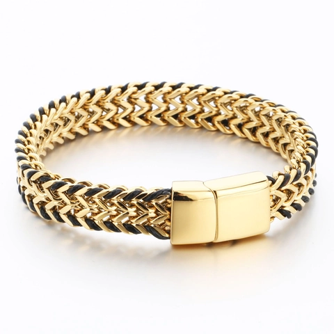 Men Stainless Steel Braided Keel Chain Bracelet Industrial Fashion Jewelry With Plug Clasp