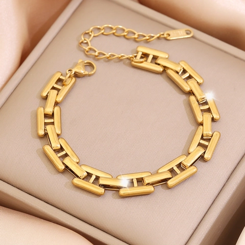 Gold Vergoldetes Edelstahl Gliederkette Armband Für Damen Mariner Schweinenase H Link Verstellbarer Eleganter Schmuck