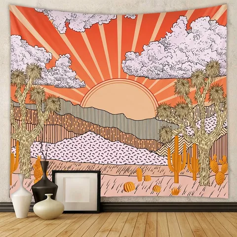 Wüsten Sonnenuntergang Wandteppich Polyester Böhmisch Joshua Tree Kaktus Kunst Hintergrund Für Schlafzimmer Wohnzimmer Dekoration