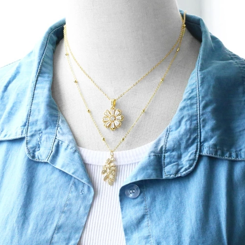 Elegant Flower Leaf Pendant Necklace Gold Plated Copper Zircon Chic Nature Clavicle Chain For Women Jewelry Gift