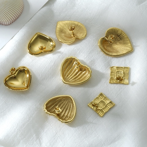 Heart Square Ribbed Earrings 18K Gold Plated Stainless Steel With 925 Sterling Silver Earring Post Retro For Women