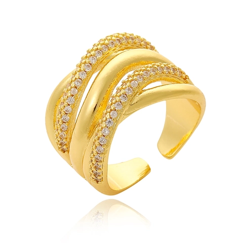Minimalist Copper Zirconia Open Ring For Women Fashion Gold Plated Geometric Adjustable Finger Ring Jewelry Gift