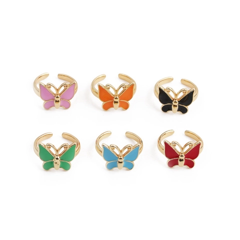 Schmetterling Offener Ring Buntes Emaille Kupfer Verstellbar Mikro-Set Schmuck Für Damen Herren