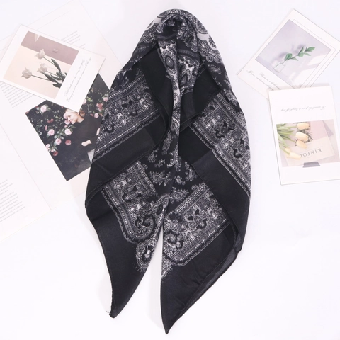 Foulard Carré Imprimé Paisley Vintage Style Ethnique Bandana Tête Écharpe Bohème Mélange Coton Lin Pour Femmes
