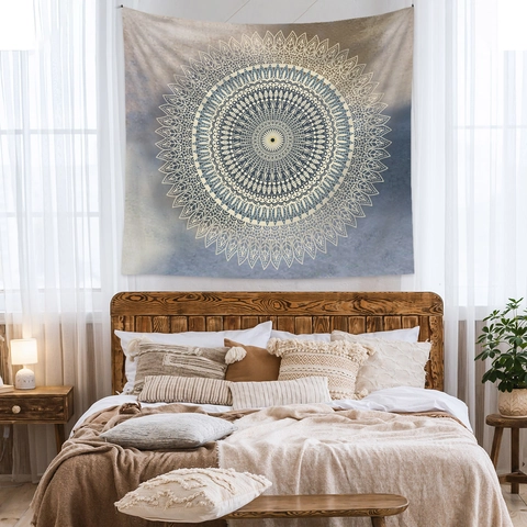 Tapiz De Pared Bohemio Patrón De Mandala Tela De Poliéster Estilo Étnico Decoración De Hogar Para Espacio De Vida