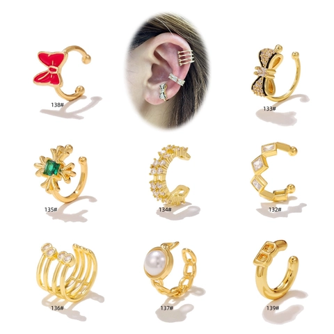 Ear Cuff In Rame Orecchini Senza Buco Zirconia Cubica Smalto Farfalla Geometrico Fiocco Perla Artificial Gioielli Di Moda Per Donna