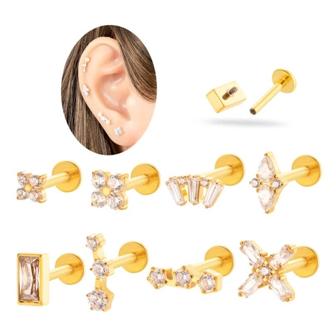 Titanium Legering Zirkoon Interne Schroefdraad Platte Achterkant Knop Voor Kraakbeen Tragus Lip Sieraden