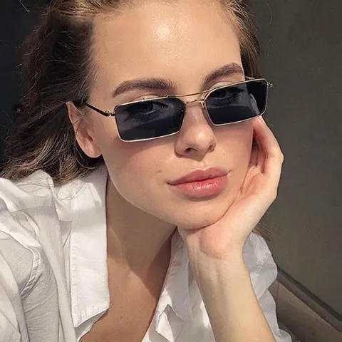 Retro Rectangle Sunglasses Narrow Metal Frame Double Bridge UV Protection Steampunk Vintage Eyewear