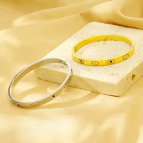 Mode Edelstahl Böser Blick Armreif Für Damen Gold Silber Plattiert Strass Eingelegt Oval Gelenk Armband Schmuck