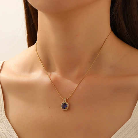 Collana Pendente Zircone Quadrato Acciaio Inossidabile Catena Serpente Rame Ottagonale Gioielli Gemme Donna Dolce Versatile Moda