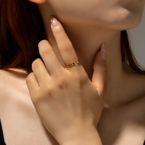 S925 Sterling Silver Pin Shape Open Adjustable Ring For Women Minimalist Rhinestone Geometric Finger Ring Jewelry Gift