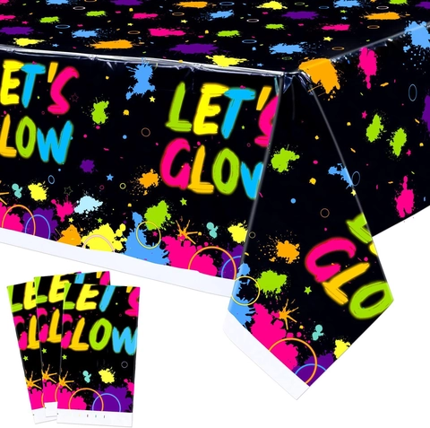 Glow Neon Party Disposable Tablecloth Plastic Waterproof Table Cover For Birthday Celebration Graffiti Theme Decor