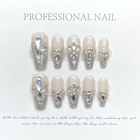 Handgemachte Coffin Press On Nails Luxus Strasssteine Kristalle Aurora Verlauf Schimmer Elegante Nägel