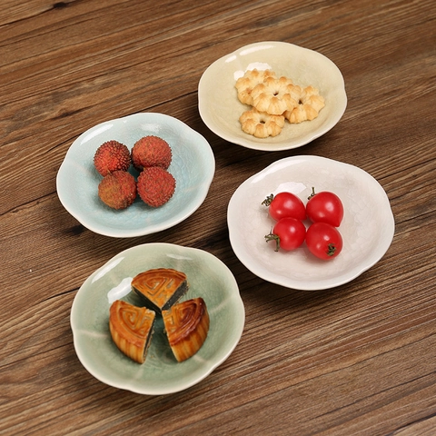 Piatto Frutta Snack Ceramica Smalto Craquelé Vassoio Piede Alto Stile Cinese Vintage Zen Piatto Dolce Pasticceria