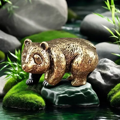 Vintage Brass Alloy Panda Figurine Retro Miniature Animal Statue Desk Decor Office Ornament Tea Pet