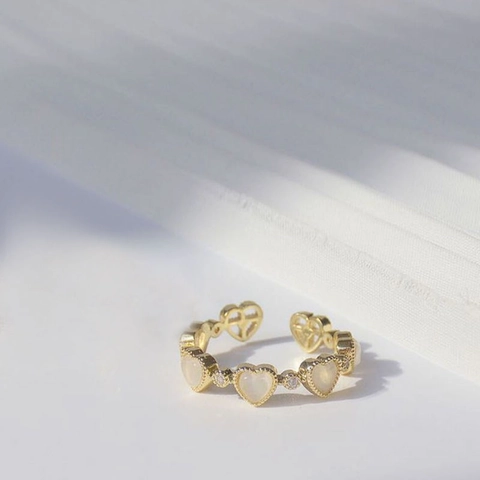 Anello Cuore Lega Rosa Bianco Pietra Occhio Di Gatto Regolabile Aperto Strass Gioielli Per Donne Ragazze