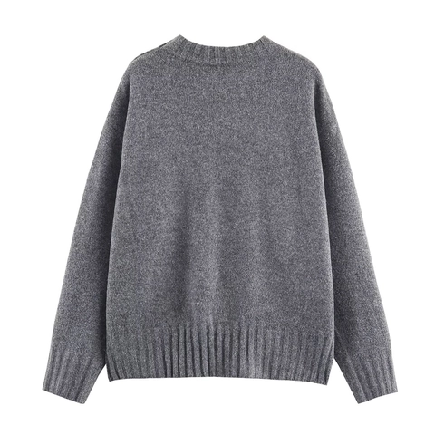 Women Crew Neck Knit Sweater Pullover Long Sleeve Solid Color Ribbed Loose Asymmetrical Hem Casual Tops