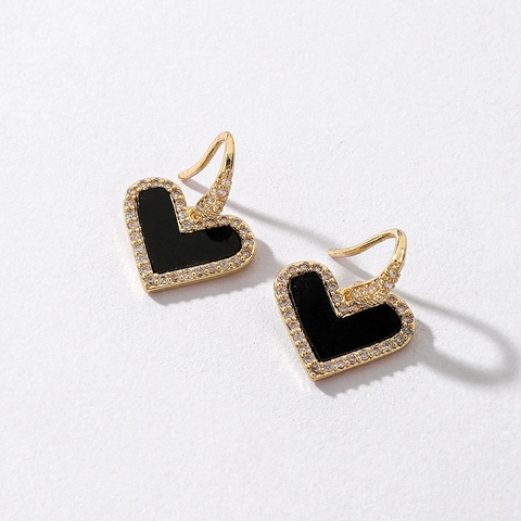 Herz Ohrhaken Ohrringe Kupfer Zirkon Legierung Straß Emaille Vintage Stil Für Damen Silberner Ohrstecker