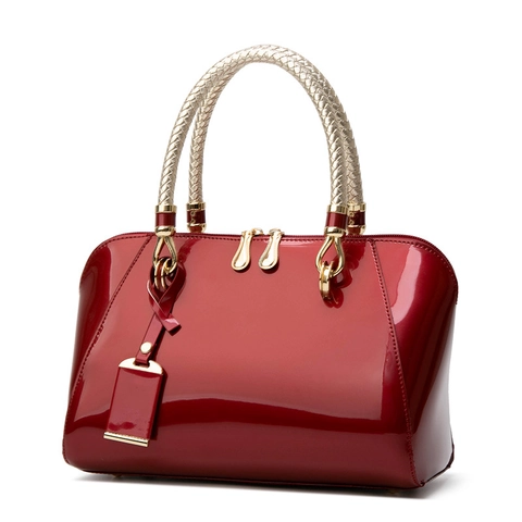Women Glossy Patent Finish PU Boston Handbag Shoulder Crossbody Bag Candy Color Top Handle Tote Purse For Daily Commute