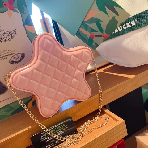 Sternform Umhängetasche Gestepptes Lackleder PVC Kettengurt Kleine Schultertasche Mode Süß Mädchen