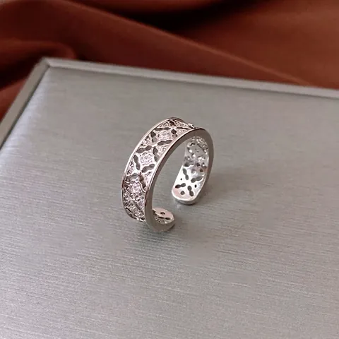 Anillo De Flor Hueca Cobre Circón Abierto Ajustable Vintage Filigrana Exquisita Joyería De Moda Para Mujer