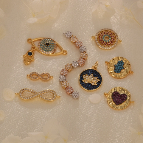 Evil Eye Hamsa Hand Lotus Unendlichkeit Anhänger Vergoldetes Kupfer Mikro Pave CZ Charms Für DIY Schmuckherstellung