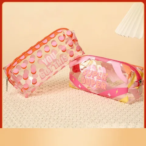 Transparentes PVC-Make-up-Tasche Wasserdicht Tragbare Reise-Kulturbeutel Reißverschluss Schreibwaren Aufbewahrung Koffer Bedruckt