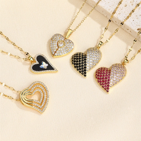 Fashion Stainless Steel Heart Pendant Necklace For Women Gold Plated Rhinestone Butterfly Layered Choker Jewelry Gift