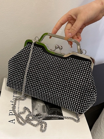 Rhinestone Evening Bag With Metal Handle And Chain Strap Vintage Clutch For Women Party Wedding Fashion