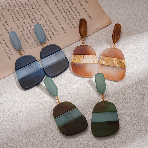 Geometrische Elliptische Hängeohrringe Celluloseacetat Marmortextur Mit Silberohrstecker Vintage Böhmisch Damen