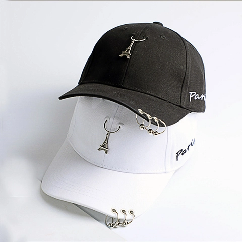 Baumwolle Baseball Kappe Mit Metallringen Und Ketten Punk Hip Hop Stil Sonnenhut Für Kinder Und Erwachsene Verstellbar Streetwear
