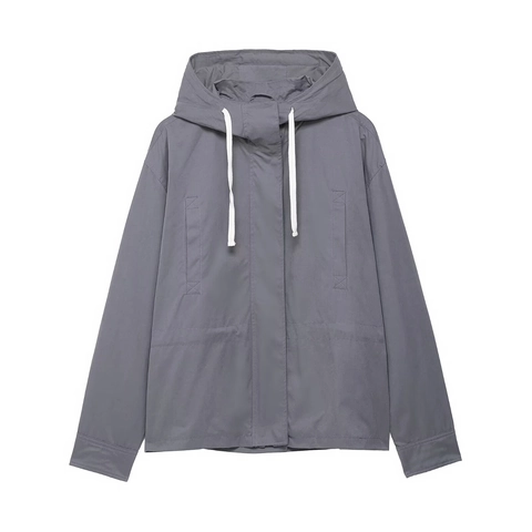 Chaqueta Informal de Streetwear con Capucha y Cordón para Mujer y Falda Pantalón Cargo Gris Oscuro Color Sólido