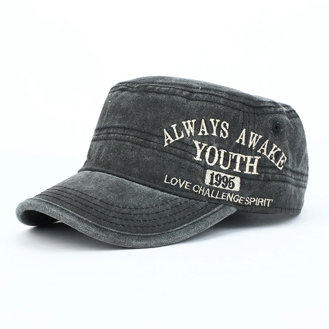 Washed Cotton Cadet Cap Vintage Distressed Flat Top Military Hat Verstellbar Outdoor Sonnenschutz Für Damen Herren